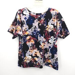 Catherine‎ Malandrino velvet dark floral top Size S short sleeve